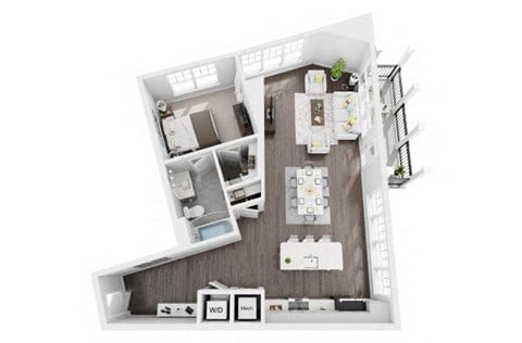 Floor plan for 1 bed, 1 bath, 968 sqft